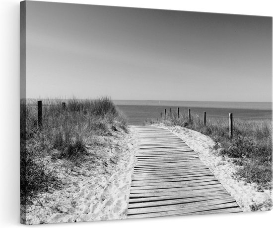 Artaza Peinture Sur Toile Sentier Dans Les Dunes Avec La Mer En Fond - Zwart Wit - 120x80 - Groot - Photo Sur Toile - Impression Sur Toile