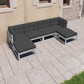 6-delige Loungeset met kussens massief grenenhout wit