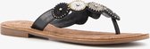 TwoDay leren dames slippers met kraaltjes - Zwart - Maat 37