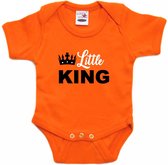 Little king Koningsdag romper met kroontje oranje - babys - Kingsday baby rompers / kleding 92