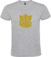 Grijs  T shirt met  print van de "heilige Olifant Ganesha " print Goud size S