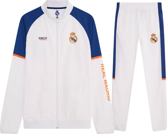 Real Madrid trainingspak 21/22 - voetbaltrainingspak voor heren - officieel Real Madrid fanproduct - vest en trainingsbroek - 100% polyester - maat L - Wit
