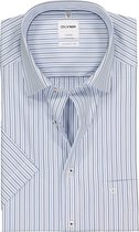 OLYMP Luxor comfort fit overhemd - korte mouw - wit met licht- en donkerblauw gestreept (contrast) - Strijkvrij - Boordmaat: 43