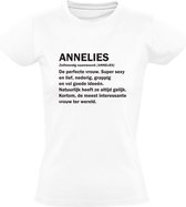 Annelies | Dames T-shirt | Wit | Meisjesnaam | Woordenboek | Encyclopedie | Verjaardag | Grappig | Cadeau