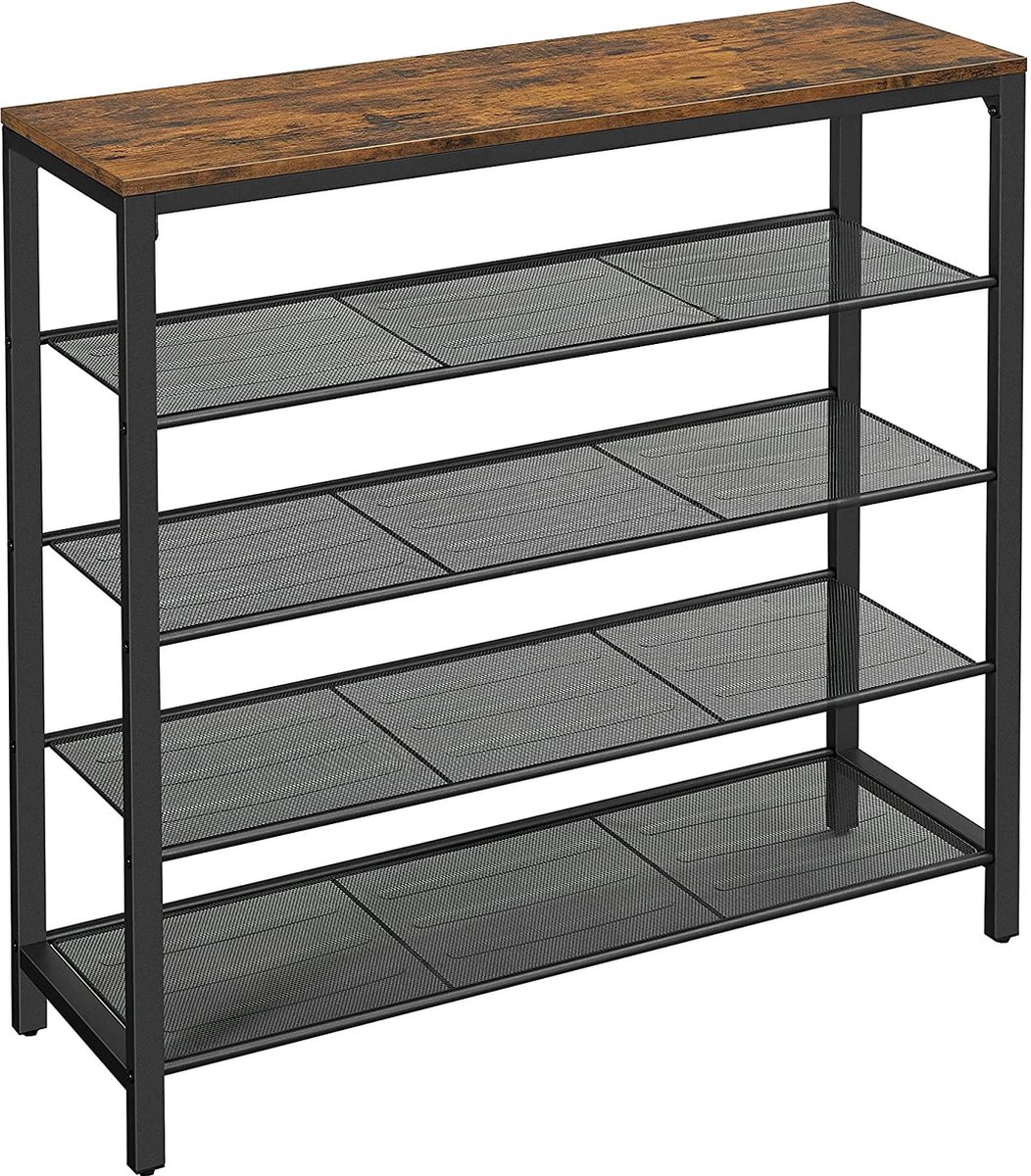 Vintage Schoenenrek - 4 niveau's - Hout en Metaal - Bruin / Zwart