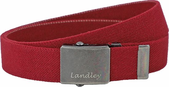 Landley Unisex Canvas Riem met Metalen Schuifgesp - Stretch - Koppelriem - Dames / Heren - Rood - Lengte totaal 130 cm / Riemmaat 115