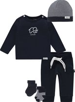 Noppies - Kledingset - 5delig - broek navy - shirt Blauw met olifantje - 2paar sokjes - Mutsje blauw - Maat 62