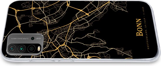 Coque de téléphone noire avec une impression de carte dorée de Bonn, Allemagne.