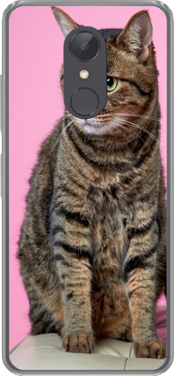 Telefoonhoesje Geschikt voor Xiaomi Geschikt voor Redmi 5 hoesje - Kat - Roze - Poef - Meisjes - Kinderen - Meiden - Kind - Siliconen Telefoonhoesje Telefoonhoesje