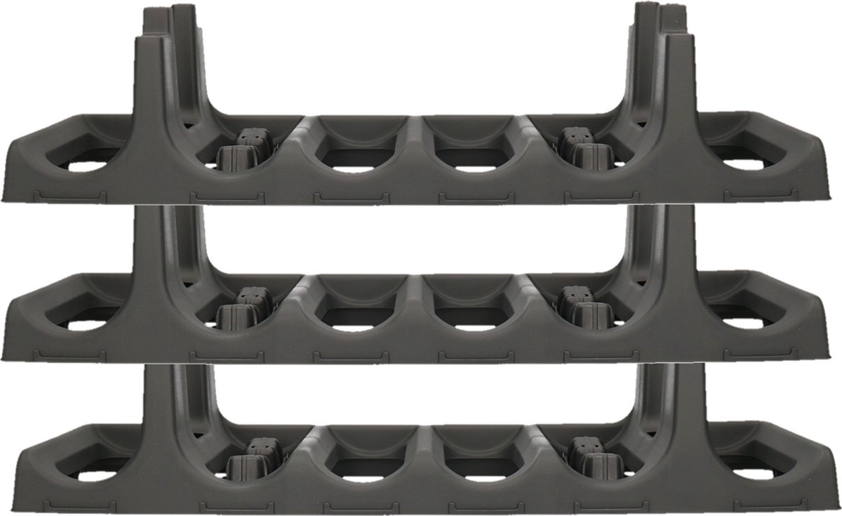 Set van 3x stuks kunststof wijnrek/flessenrek voor 6 flessen grijs L60 x B22 x H14 cm- Wijnflesrekken/wijnflessenrekken/wijnrekken