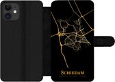 Bookcase Geschikt voor iPhone 12 Pro telefoonhoesje - Schiedam - Stadskaart - Goud - Zwart - Met vakjes - Wallet case met magneetsluiting