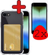 iPhone SE 2022 Hoesje Met Pasjeshouder Met 2x Screenprotector Transparant Card Case Shock Hoes