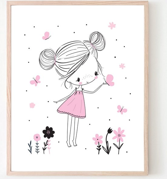 Peinture Sur Toile Fille Avec Le Papillon Rose De Coeur Enfants Animaux Peinture Bol Com