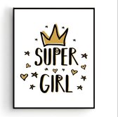 Postercity - Design Canvas Poster Super Girl ! / Kinderkamer / Meisjeskamer Poster / Babykamer - Kinderposter / Babyshower Cadeau / Muurdecoratie / 70 x 50cm