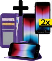 iPhone SE 2022 Hoesje Book Case Hoes Met 2x Screenprotector - iPhone SE 2022 Case Wallet Cover - iPhone SE 2022 Hoesje Met 2x Screenprotector - Paars