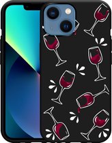 Geschikt voor Apple iPhone 13 Mini Hoesje Zwart Wine not? - Designed by Cazy
