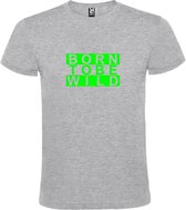 Grijs T shirt met print van " BORN TO BE WILD " print Neon Groen size XL