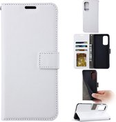 LuxeBass Telefoon Wallet Bookcase voor Samsung Galaxy A22 5G - Portemonnee telefoonhoesje voor Bankpassen - Kunstleer - Siliconen Houder - Magnetische sluiten - Wit - telefoonhoes - gsm hoes - telefoonhoesjes - telefoonhoes - gsm hoes - gsm hoesjes