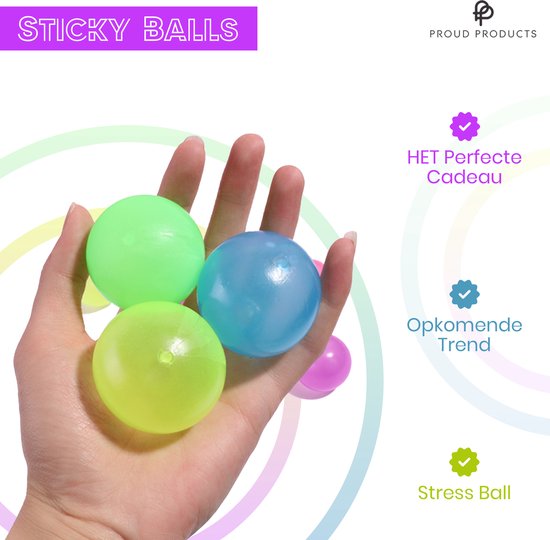 ProudProducts® - Sticky balls – Glow in the dark – TikTok trend – Fidget toys – Speelgoed – Verschillende kleuren - 4 stuks - ProudProducts