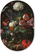 Wandovaal muursticker Vaas met Bloemen - WallCatcher | Behangsticker 60x90 cm | Ovalen schilderij | Muurovaal Meesterwerk van Jan Davidsz. de Heem