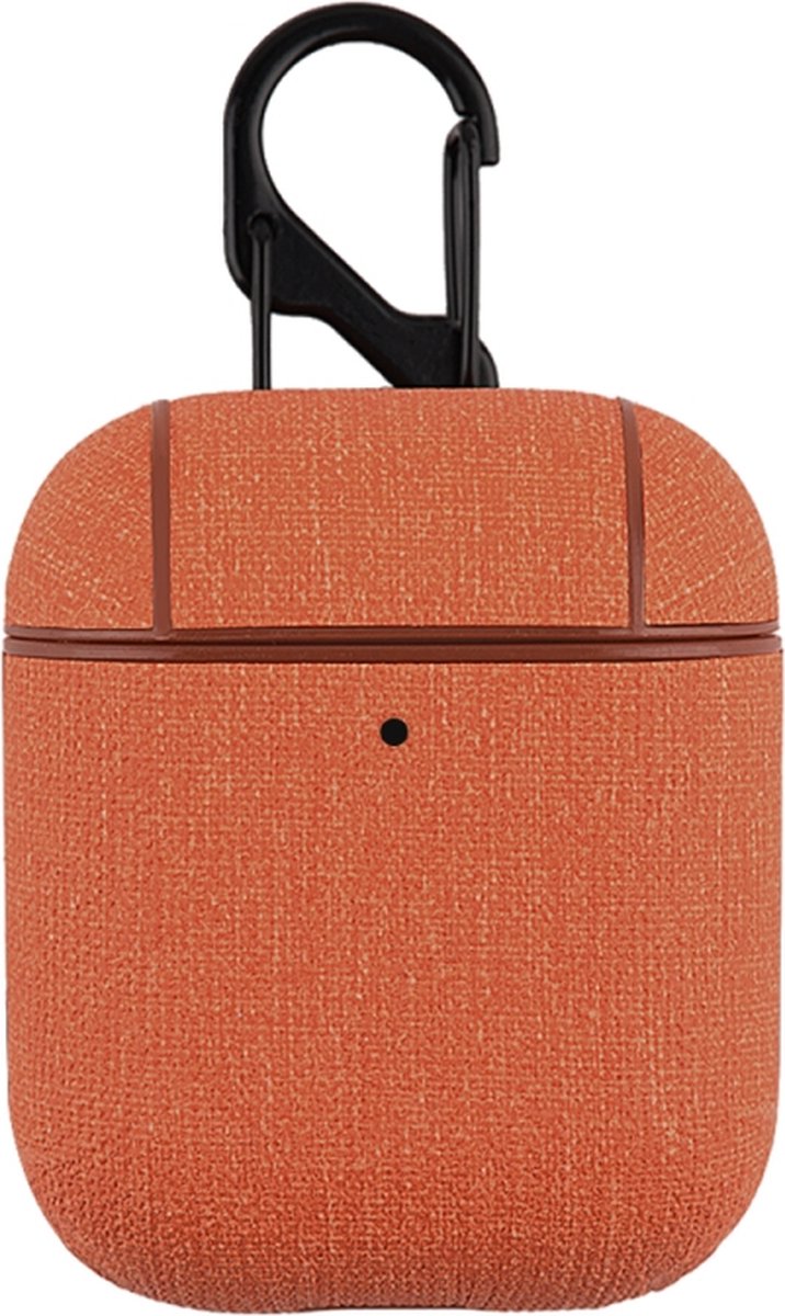 AirPods hoesjes van By Qubix AirPods 1-2 hoesje - Hard Case - Oranje - Linnen patroon Airpods Case Hoesje voor Airpods Airpods 1 Airpods 2 Hoes