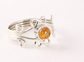 Bague fine en argent ajouré avec ambre - taille 16,5