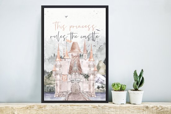 Cadre photo avec affiche - Cette princesse règne sur le castle - Citations - Proverbes - Enfants - Kids - Bébé - Princess - 40x60 cm - Cadre pour affiche