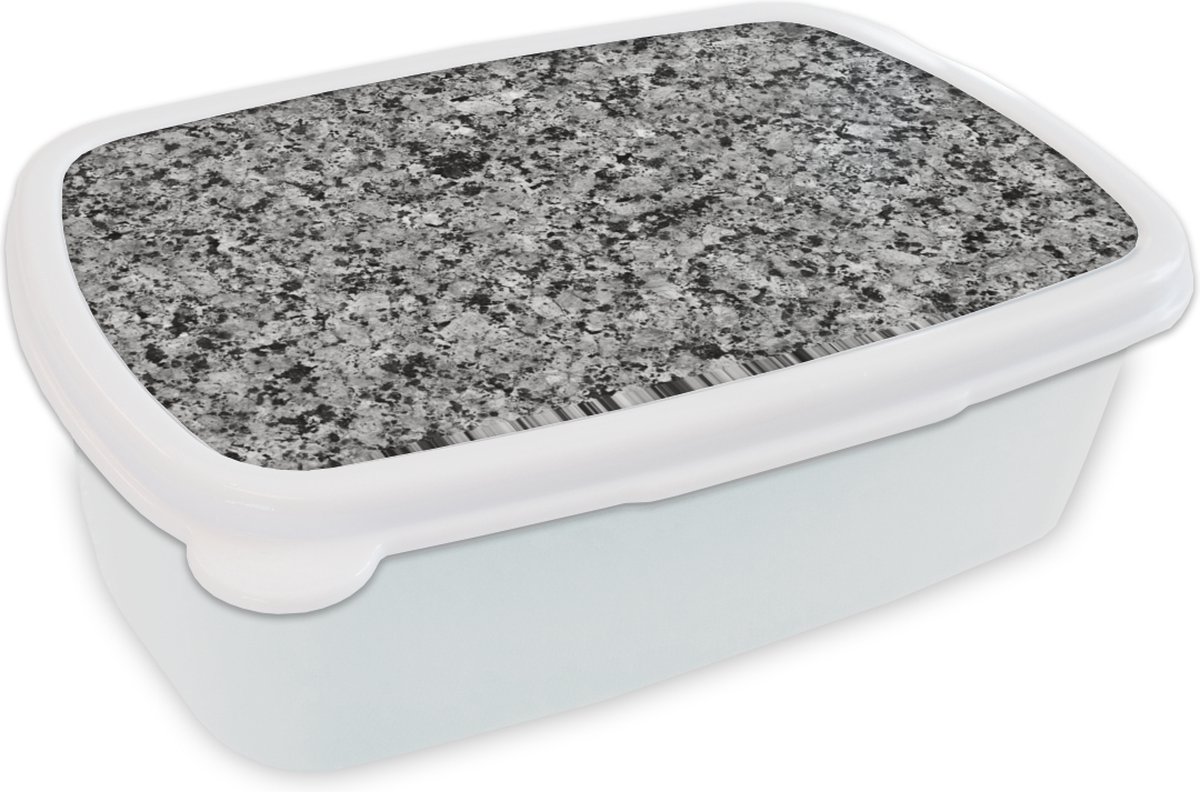 Broodtrommel Wit - Lunchbox - Brooddoos - Steen - Graniet - Grijs - Zwart - 18x12x6 cm - Volwassenen