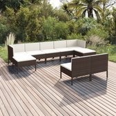 9-delige Loungeset met kussens poly rattan bruin