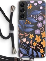 Case Company® - Samsung Galaxy S22 hoesje met Koord - Flowers with blue leaves - Telefoonhoesje met Zwart Koord - Bescherming aan alle Kanten en Over de Schermrand