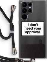 Case Company® - Samsung Galaxy S22 Ultra hoesje met Koord - Don't need approval - Telefoonhoesje met Zwart Koord - Bescherming aan alle Kanten en Over de Schermrand