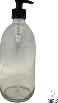 Zeepdispenser | Zeeppompje | Blanco | transparant glas | 500ml | Zonder sticker | Plastic pompje | Glas