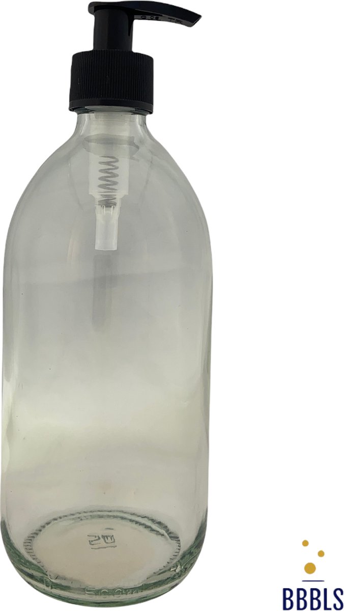 BBBLS Design Dispenser "Handgel" | Bruin Glas | 1 liter | RVS / Metaal Pomp Goud | Zeeppomp | Zeepdispenser | Zeephouder