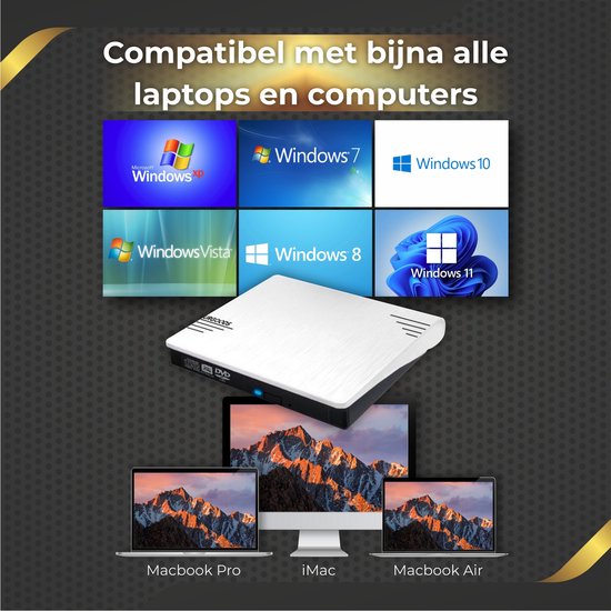Externe DVD Speler voor Laptop - DVD/CD Brander - Windows en Mac - USB 3.0 en C - URGOODS