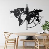 Wanddecoratie |Wereldkaart Berg/ World Map Mountain  decor | Metal - Wall Art | Muurdecoratie | Woonkamer |Zwart| 117x91cm