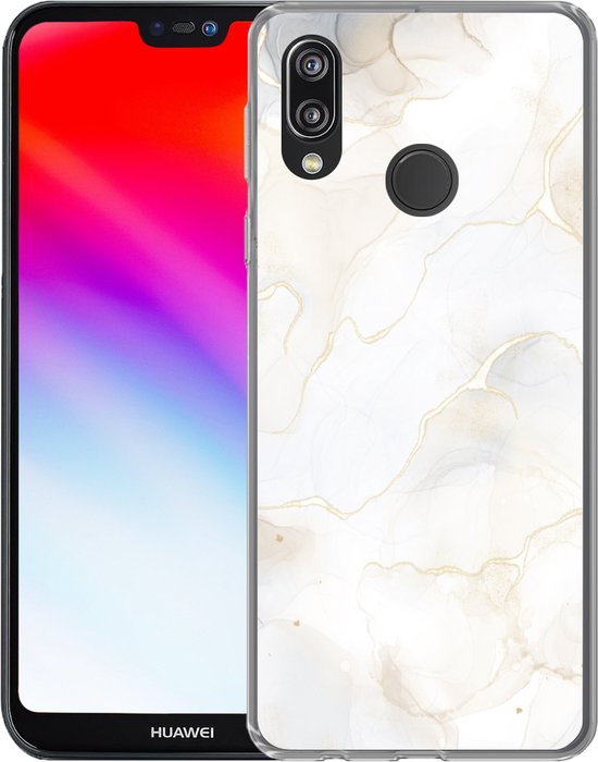 Telefoonhoesje Geschikt voor Huawei P20 Lite (2020) hoesje - Marmer print - Wit - Geel - Siliconen Telefoonhoesje Telefoonhoesje