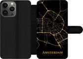 Bookcase Geschikt voor iPhone 13 Pro telefoonhoesje - Amsterdam - Kaart - Goud - Zwart - Met vakjes - Wallet case met magneetsluiting