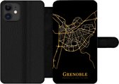 Bookcase Geschikt voor iPhone 12 Pro telefoonhoesje - Grenoble - Kaart - Goud - Met vakjes - Wallet case met magneetsluiting