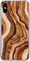 Geschikt voor iPhone Xs hoesje - Marmer print - Gouden - Lijn - Siliconen Telefoonhoesje