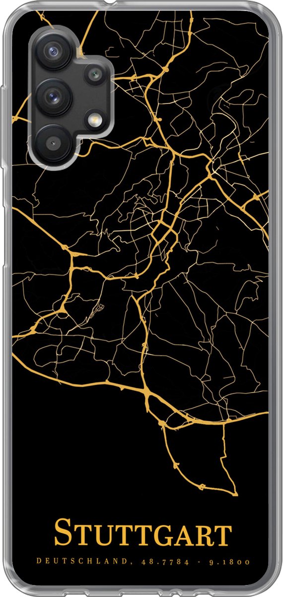 Telefoonhoesje Geschikt voor Samsung Galaxy A32 5G hoesje - Stuttgart - Kaart - Goud - Siliconen Telefoonhoesje Telefoonhoesje