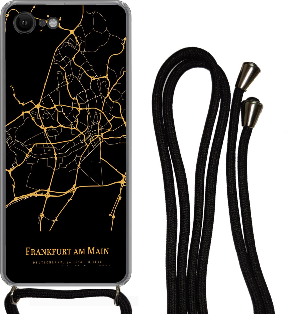 Telefoonkoord - Telefoonketting - Telefoonhoesje Geschikt voor iPhone 7 - Frankfurt am Main - Kaart - Goud - Siliconen - Crossbody - Telefoonhoesje met koord Telefoonhoesje