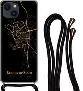 Telefoonkoord - Telefoonketting - Telefoonhoesje Geschikt voor iPhone 13 - Bergen op Zoom - Kaart - Gold - Siliconen - Crossbody - Telefoonhoesje met koord Telefoonhoesje