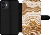 Bookcase Geschikt voor iPhone 11 telefoonhoesje - Marmer print - Goud - Kiezelstenen - Met vakjes - Wallet case met magneetsluiting