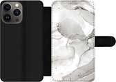 Bookcase Geschikt voor iPhone 13 Pro Max telefoonhoesje - Marmer print - Grijs - Lijn - Met vakjes - Wallet case met magneetsluiting