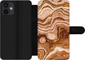 Bookcase Geschikt voor iPhone 12 Mini telefoonhoesje - Marmer print - Gouden - Patronen - Met vakjes - Wallet case met magneetsluiting