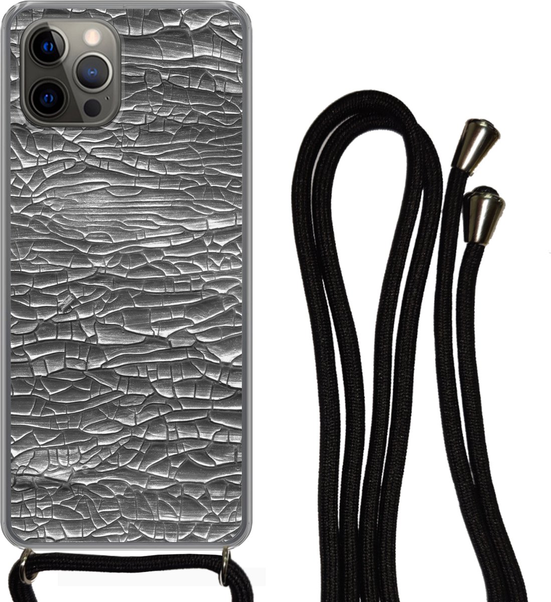 Telefoonkoord - Telefoonketting - Telefoonhoesje Geschikt voor iPhone 13 Pro - Zilver - Verf - Abstract - Siliconen - Crossbody - Telefoonhoesje met koord Telefoonhoesje