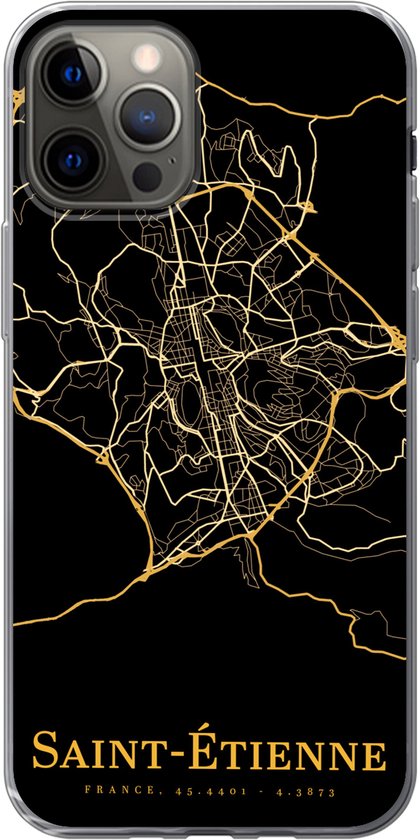 Coque iPhone 12 Pro - Saint-Étienne - Carte - Or - Coque de téléphone en Siliconen
