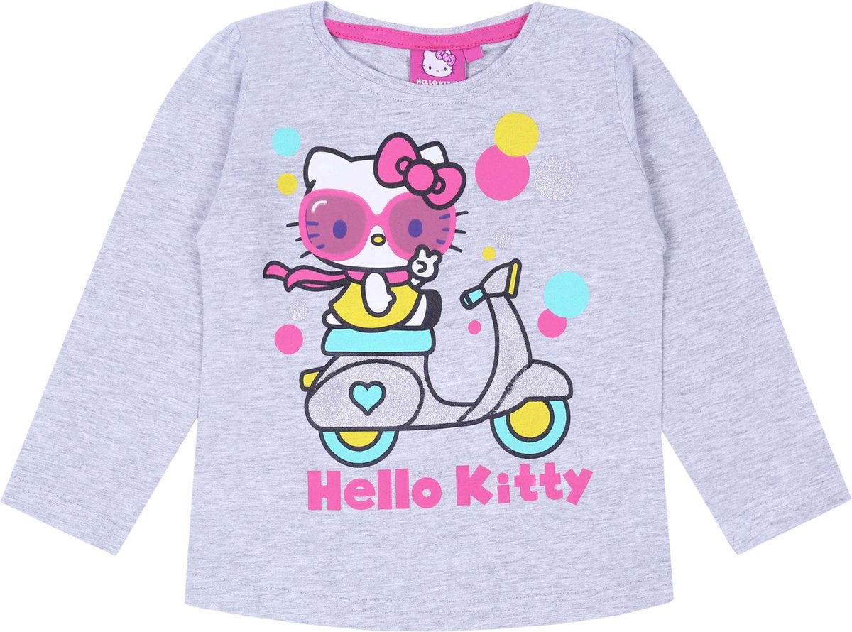 Grijs gemêleerd shirt - Hello Kitty op de scooter / 98