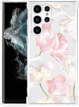 GSM Hoesje Geschikt voor Samsung Galaxy S22 Ultra Leuk TPU Back Cover met transparante rand Mooie Bloemen