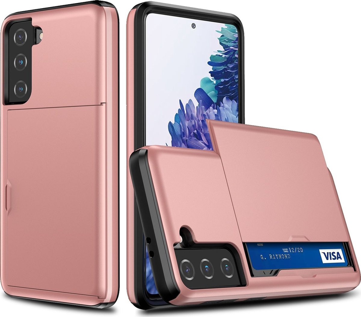 Mobigear Hoesje geschikt voor Samsung Galaxy S21 Telefoonhoesje met Kaarthouder Hardcase | Mobigear Card Backcover Shockproof met Pasjeshouder | Kaarthouder voor 2 Pasjes | Hoesje voor Pinpas / OV Kaart / Rijbewijs | Schokbestendig Galaxy S21